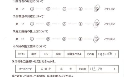 揖斐川町のNH様より、勝手口の屋根及び囲い工事についてアンケートのご回答を頂きました。